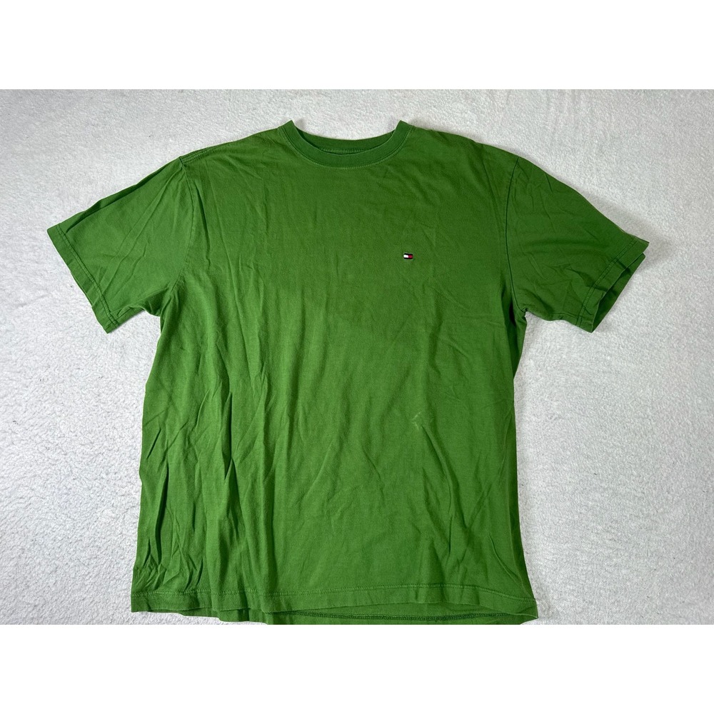 Tommy Hilfiger T-Shirt Mens Medium Green Good Embroidered Logo Cotton Tee